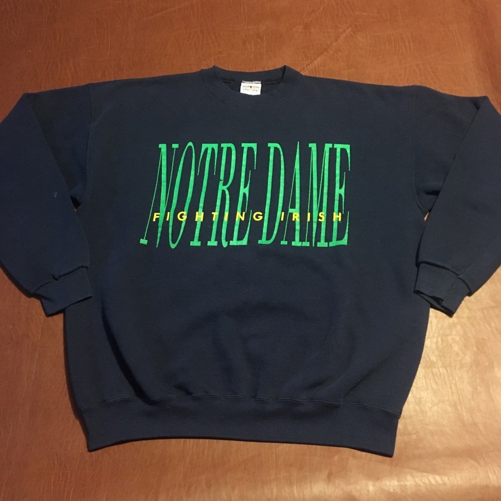 Vtg 90s Notre Dame Spellout Crewneck XL